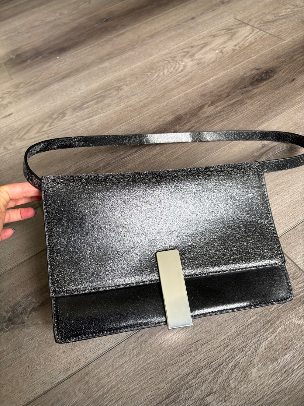 Zara clutch Classic Black Leather Shoulder Bag cracked